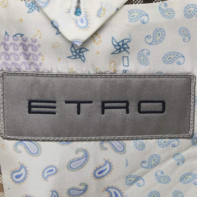 Pre Owned Etro Brown Checks Cotton Blend Regular Fit Blazer L