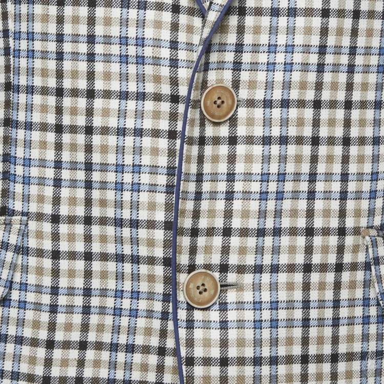 Pre Owned Etro Brown Checks Cotton Blend Regular Fit Blazer L