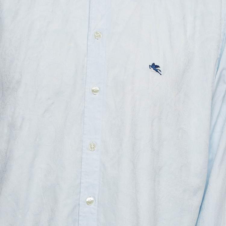 Pre Owned Etro Light Blue Paisley Jacquard Cotton Button Front Shirt XXL