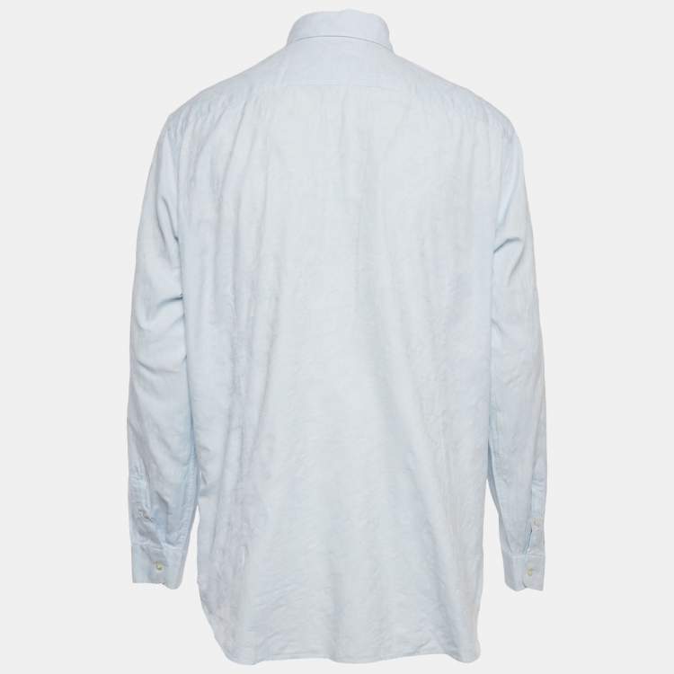 Pre Owned Etro Light Blue Paisley Jacquard Cotton Button Front Shirt XXL