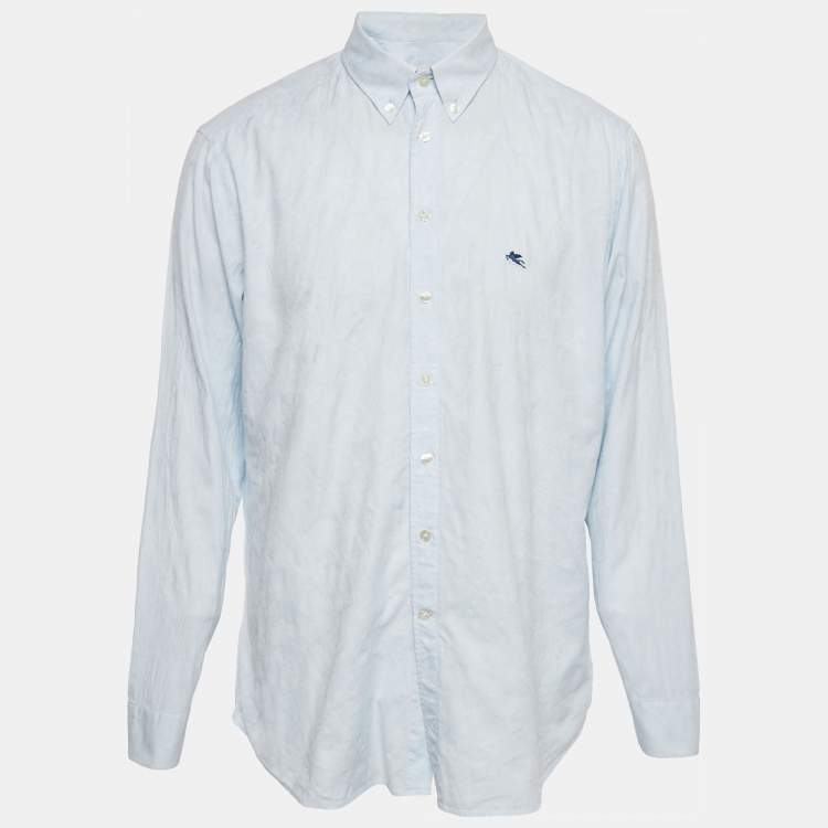Pre Owned Etro Light Blue Paisley Jacquard Cotton Button Front Shirt XXL