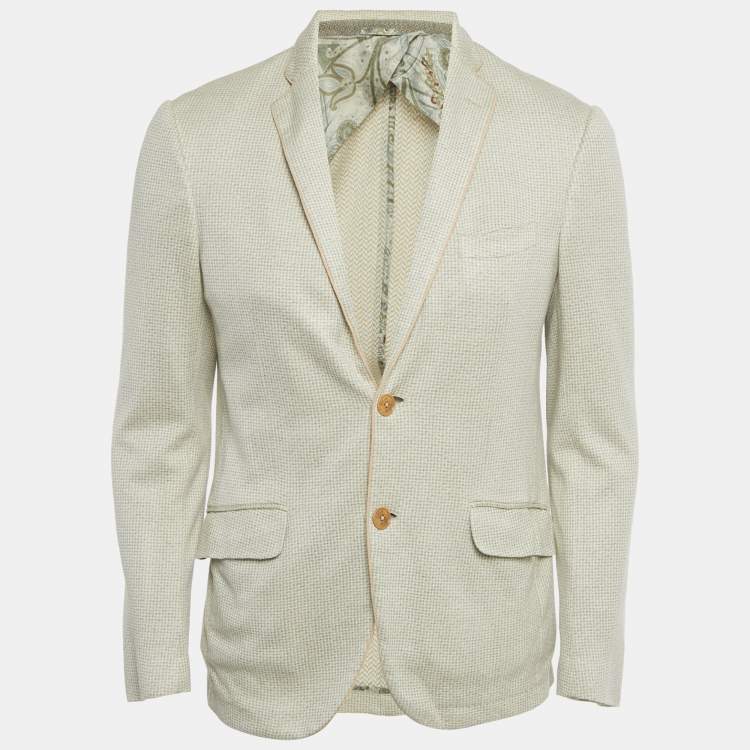Pre Owned Etro Green Linen Blend New Jersey Blazer L