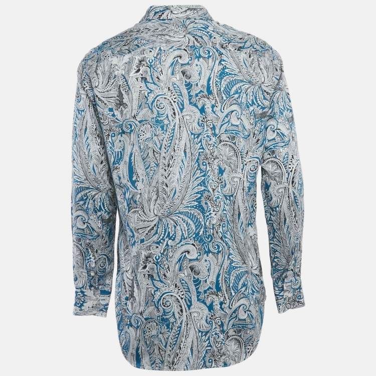 Pre Owned Etro Blue Printed Cotton Button Front Long Sleeve Shirt XXL