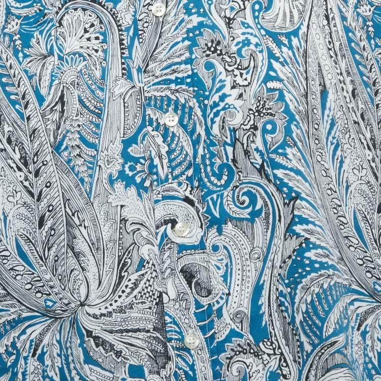 Pre Owned Etro Blue Printed Cotton Button Front Long Sleeve Shirt XXL