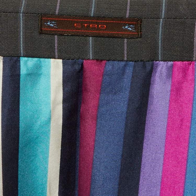 Pre Owned Etro Grey Striped Wool Button Front Blazer XXL