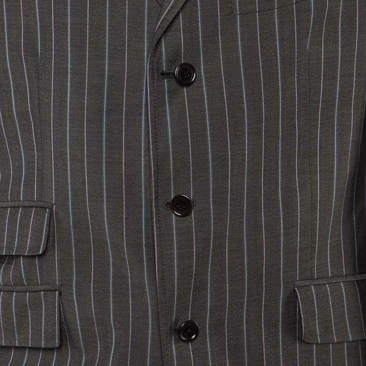 Pre Owned Etro Grey Striped Wool Button Front Blazer XXL