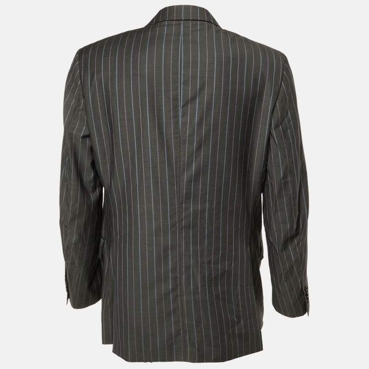 Pre Owned Etro Grey Striped Wool Button Front Blazer XXL