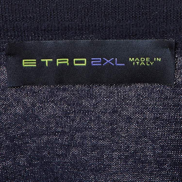 Pre Owned Etro Navy Blue Cashmere Long Sleeve Polo Sweater 2XL