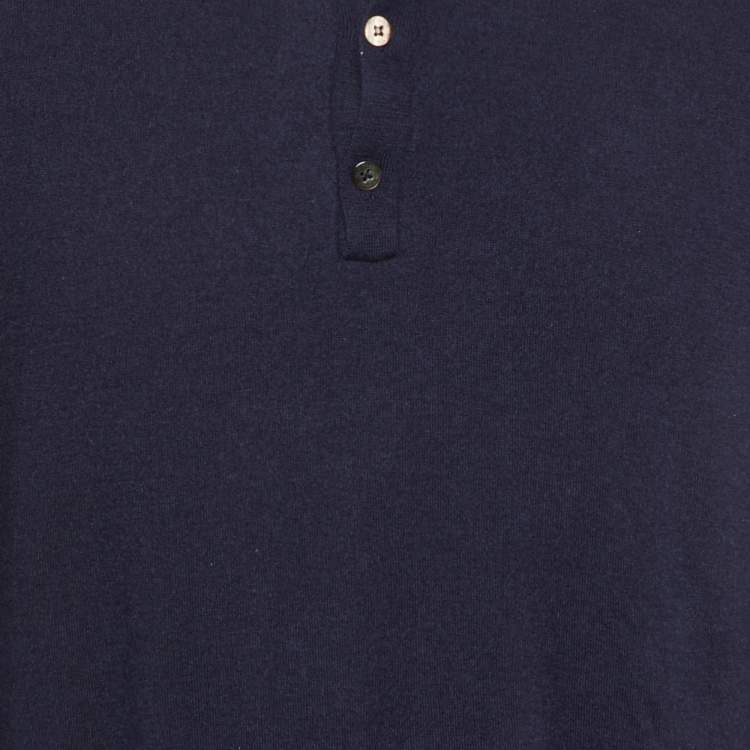 Pre Owned Etro Navy Blue Cashmere Long Sleeve Polo Sweater 2XL