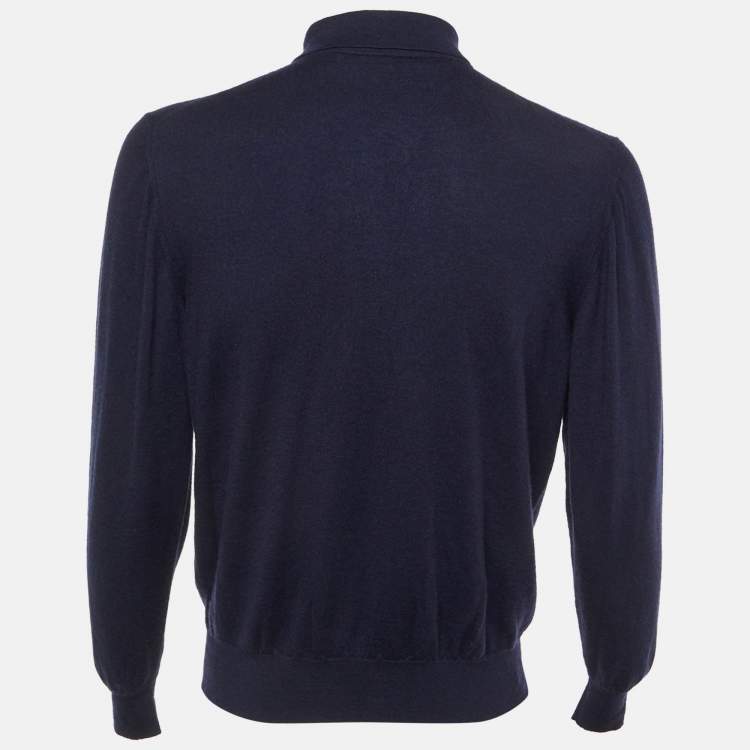 Pre Owned Etro Navy Blue Cashmere Long Sleeve Polo Sweater 2XL