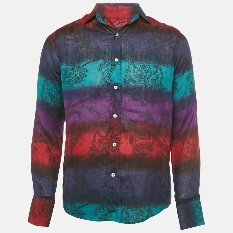 Pre Owned Etro Multicolor Paisley Print Linen Shirt S