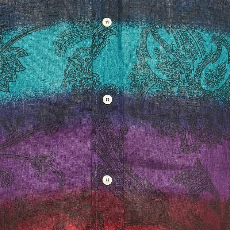 Pre Owned Etro Multicolor Paisley Print Linen Shirt S