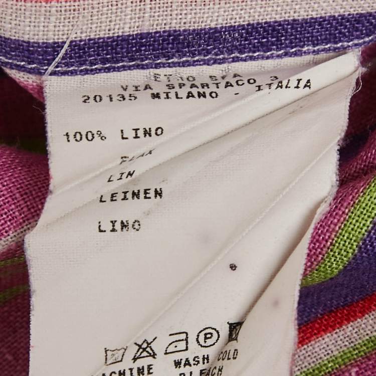 Pre Owned Etro Multicolor Striped Linen Full Sleeve Shirt L