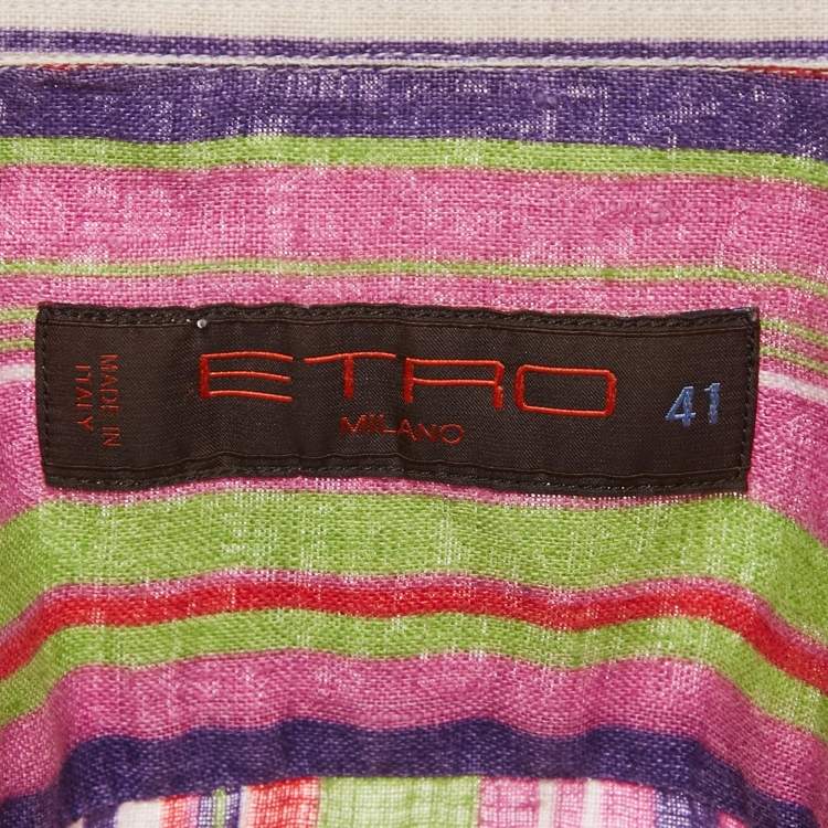 Pre Owned Etro Multicolor Striped Linen Full Sleeve Shirt L