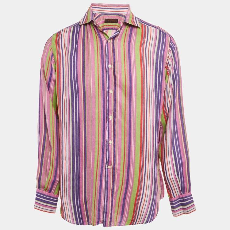 Pre Owned Etro Multicolor Striped Linen Full Sleeve Shirt L