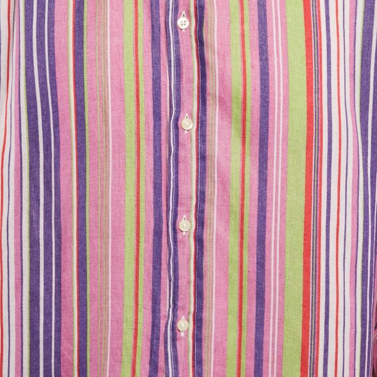 Pre Owned Etro Multicolor Striped Linen Full Sleeve Shirt L