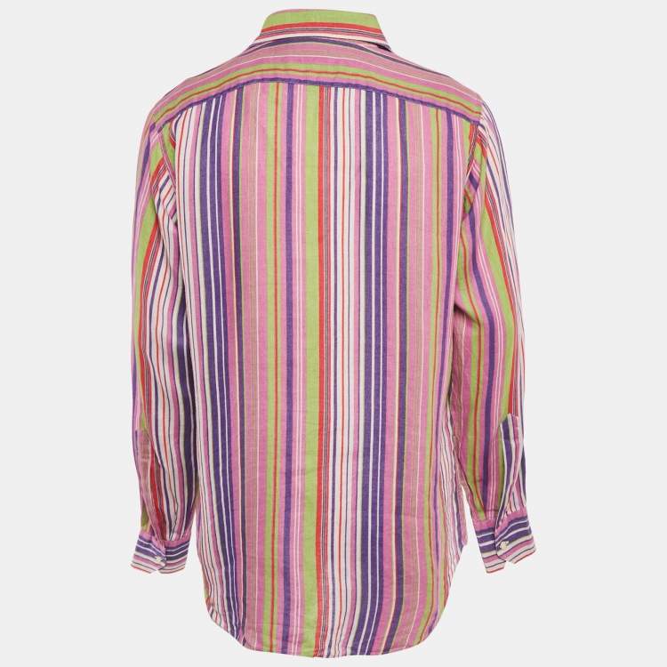 Pre Owned Etro Multicolor Striped Linen Full Sleeve Shirt L