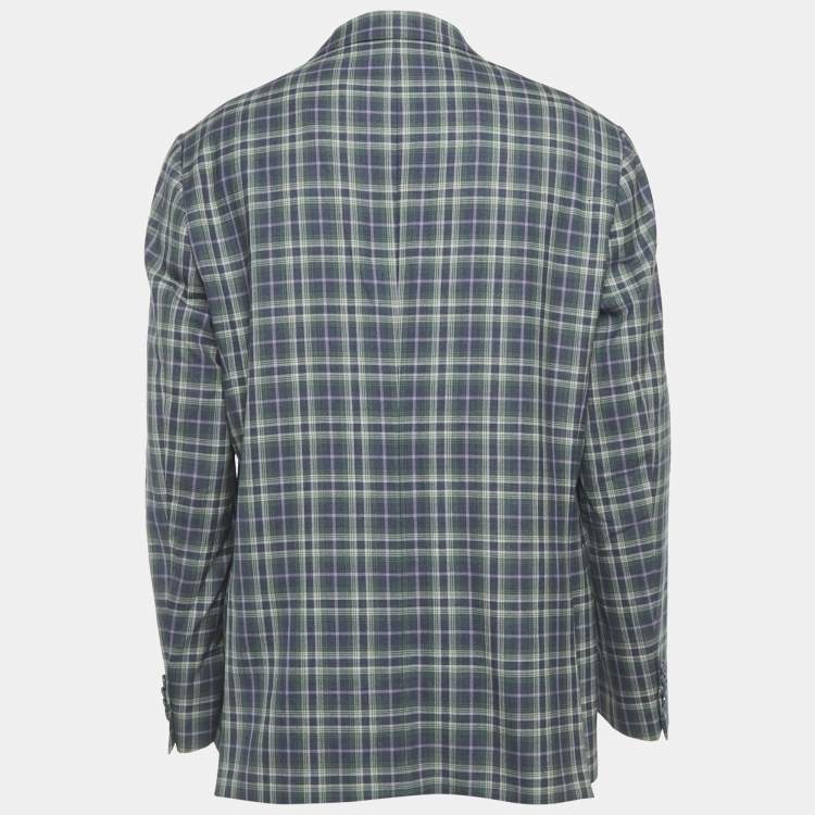 Pre Owned Etro Blue/Green Plaid Wool Superleggera Blazer XXL