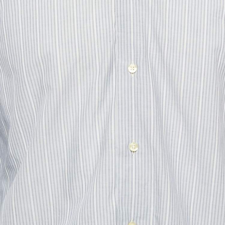 Pre Owned Etro Blue Stripe Print Cotton Slim Fit Shirt L