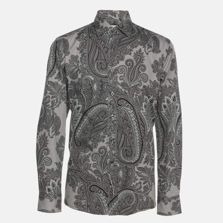 Pre Owned Etro Grey Paisley Print Cotton Long Sleeve Shirt M