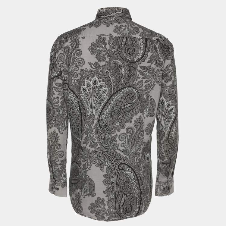 Pre Owned Etro Grey Paisley Print Cotton Long Sleeve Shirt M