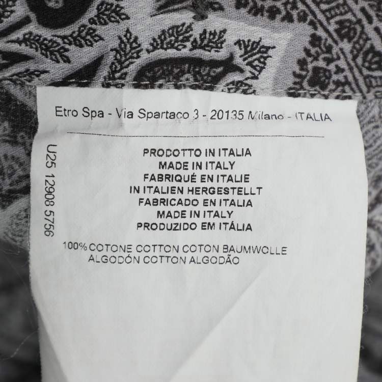 Pre Owned Etro Grey Paisley Print Cotton Long Sleeve Shirt M