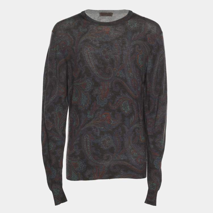 Pre Owned Etro Purple Paisley Print Wool Blend Sweatshirt M