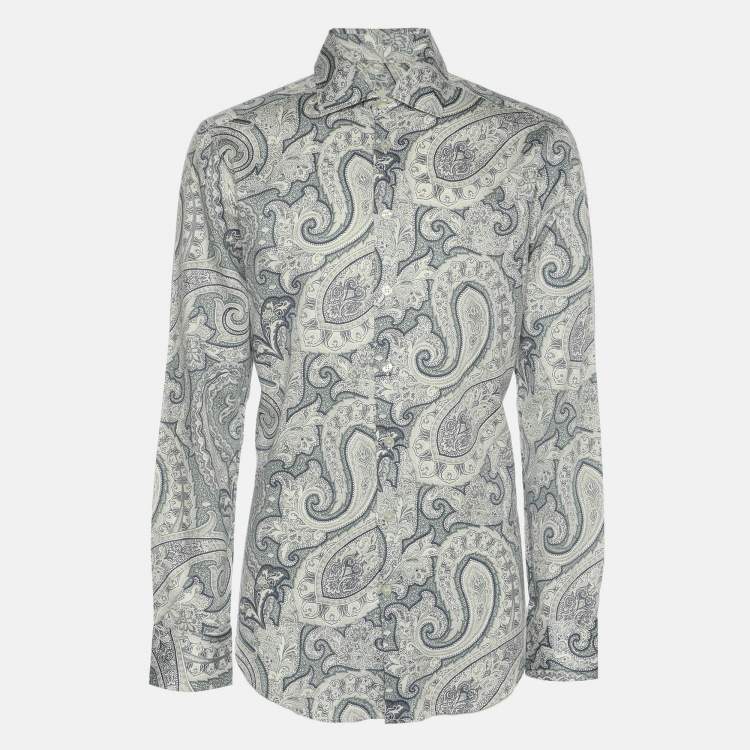 Pre Owned Etro Blue Paisley Print Cotton Long Sleeve Shirt M