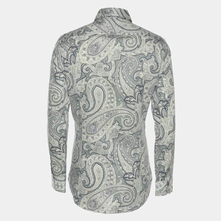 Pre Owned Etro Blue Paisley Print Cotton Long Sleeve Shirt M