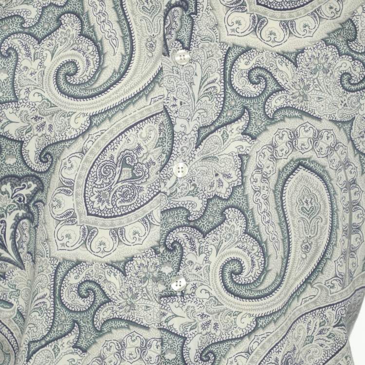 Pre Owned Etro Blue Paisley Print Cotton Long Sleeve Shirt M