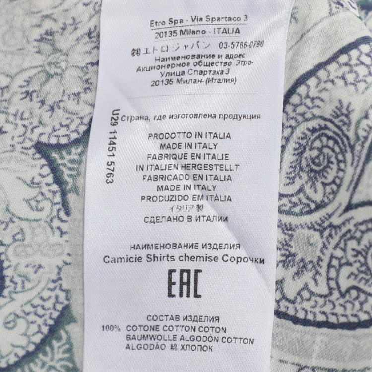 Pre Owned Etro Blue Paisley Print Cotton Long Sleeve Shirt M