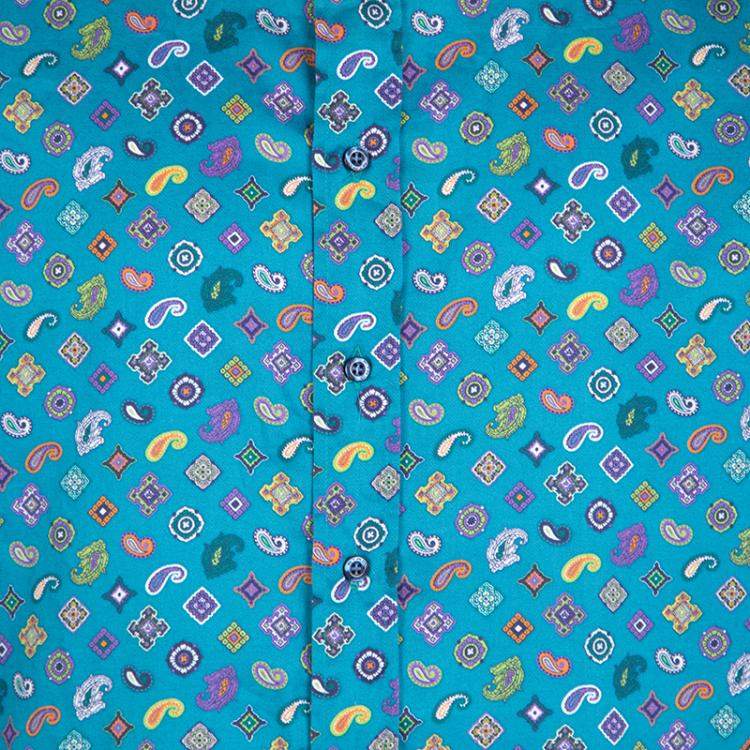 Pre Owned Etro Blue Paisley Printed Cotton Long Sleeve Button Front Shirt L