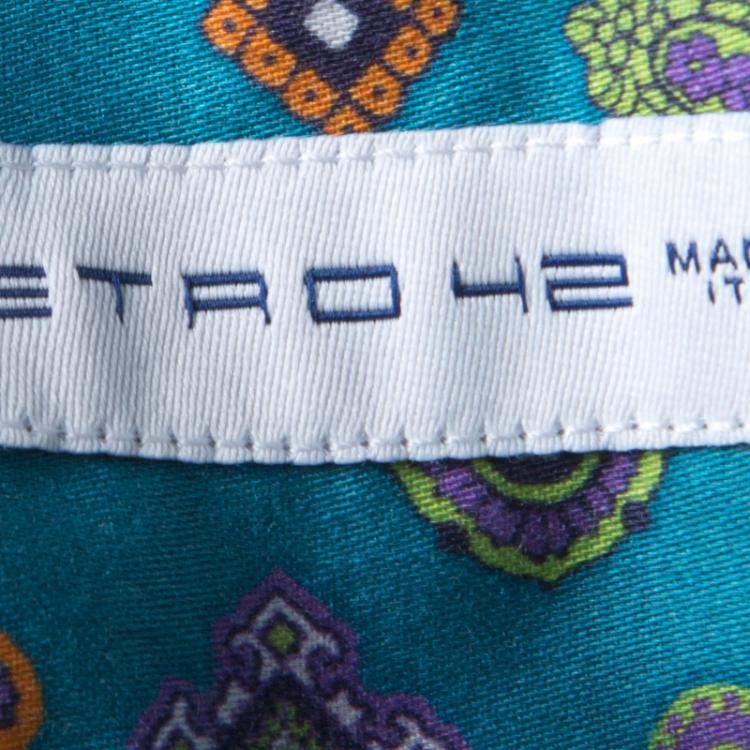 Pre Owned Etro Blue Paisley Printed Cotton Long Sleeve Button Front Shirt L