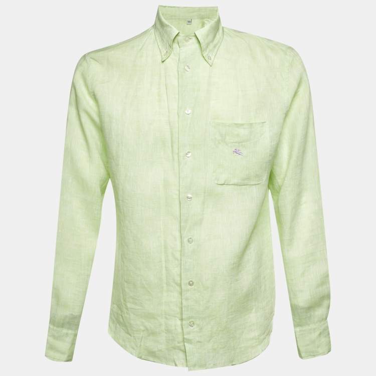 Pre Owned Etro Lime Green Linen Button Down Shirt M