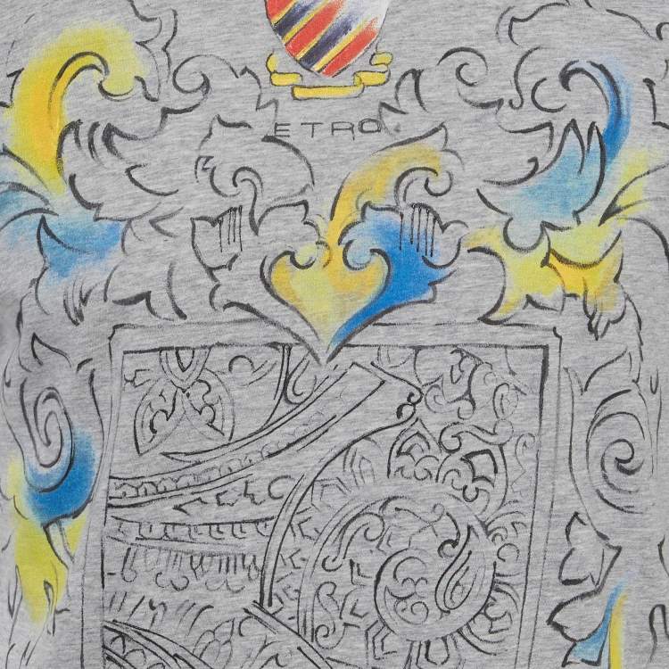 مملوكة مسبقًا تي شيرت إيترو جيرسي رمادي مرسوم باليد مقاس متوسط