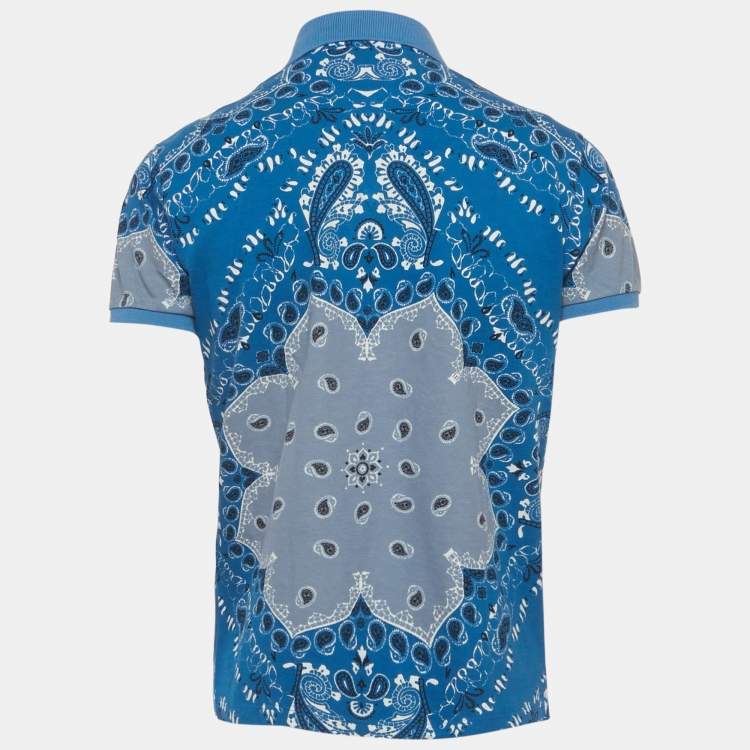 Pre Owned Etro Blue Paisley Print Polo T-Shirt M