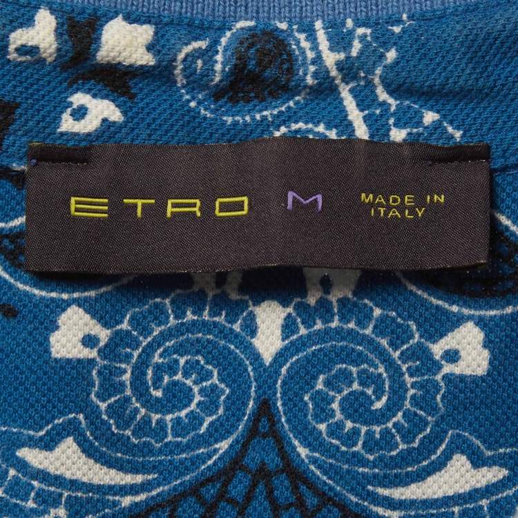 Pre Owned Etro Blue Paisley Print Polo T-Shirt M