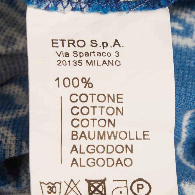 Pre Owned Etro Blue Paisley Print Polo T-Shirt M