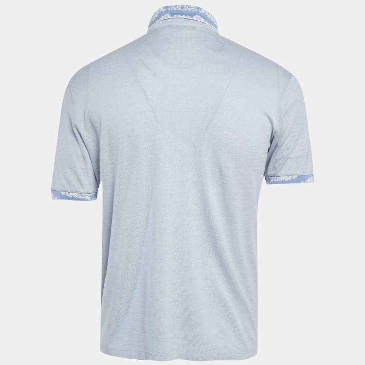 Pre Owned Etro Blue Cotton Pique Polo T-Shirt L