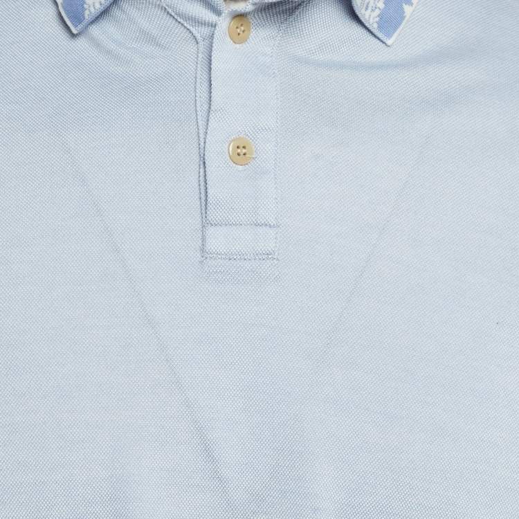 Pre Owned Etro Blue Cotton Pique Polo T-Shirt L