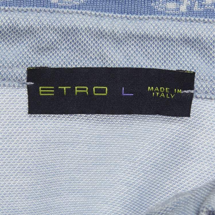 Pre Owned Etro Blue Cotton Pique Polo T-Shirt L
