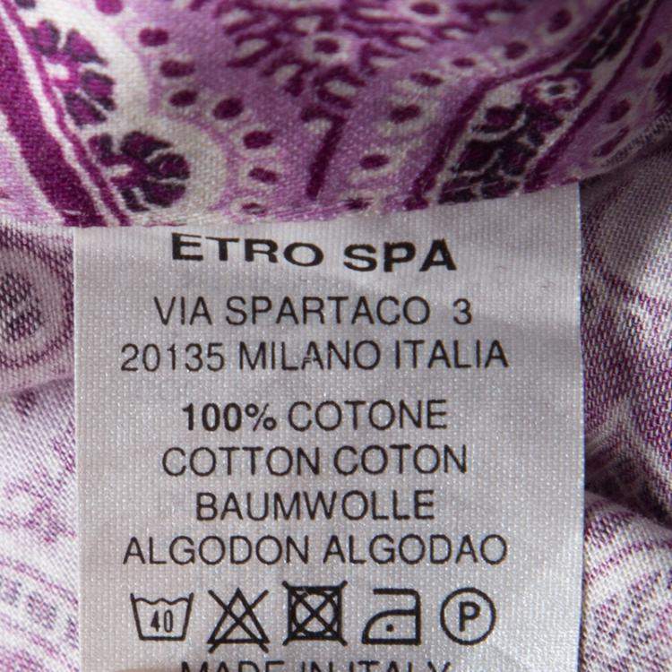 Pre Owned Etro Purple Paisley Printed Cotton Checked Collar and Cuff Detail Long Sleeve Shirt M