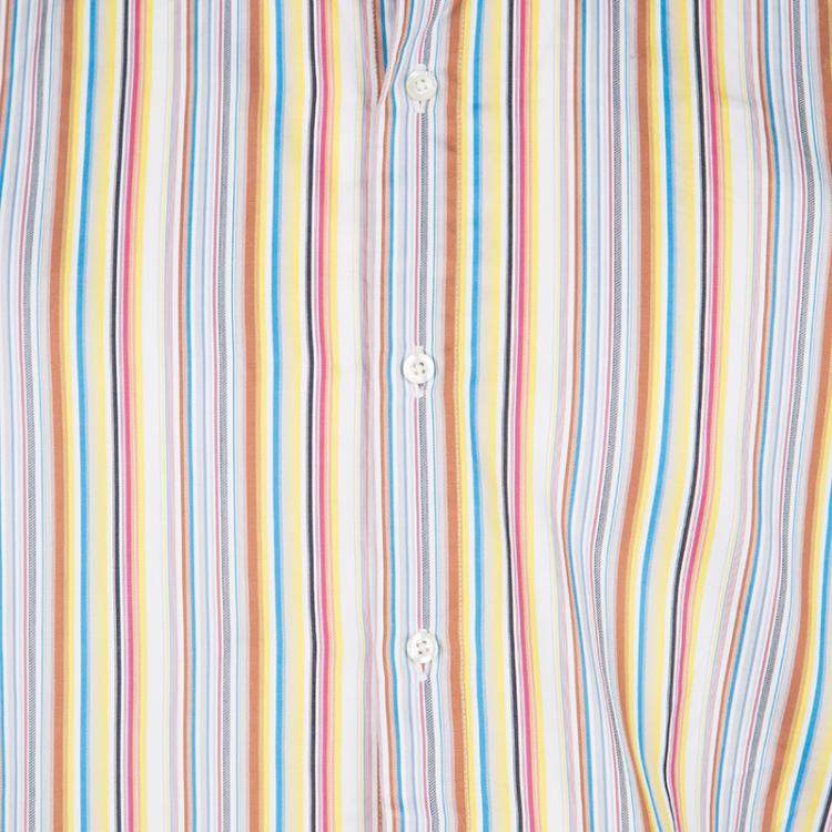 Pre Owned Etro Multicolor Striped Cotton Contrast Cuff Detail Long Sleeve Shirt L