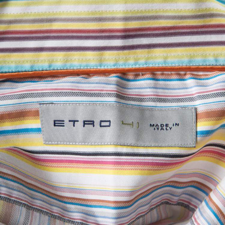 Pre Owned Etro Multicolor Striped Cotton Contrast Cuff Detail Long Sleeve Shirt L