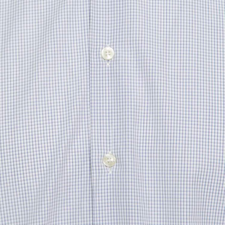 Pre Owned Etro White and Blue Checked Cotton Long Sleeve Button Front Shirt M
