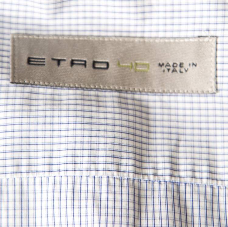 Pre Owned Etro White and Blue Checked Cotton Long Sleeve Button Front Shirt M
