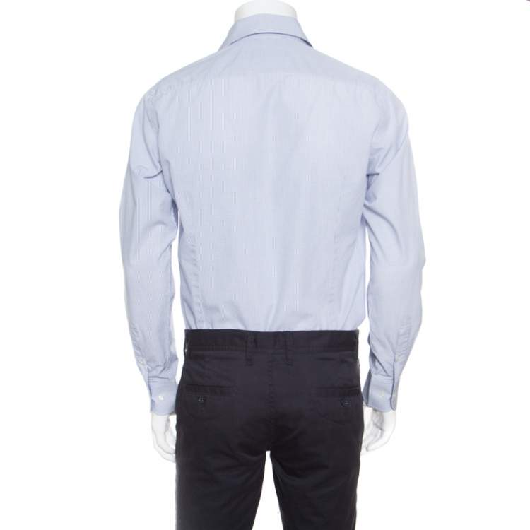 Pre Owned Etro White and Blue Checked Cotton Long Sleeve Button Front Shirt M