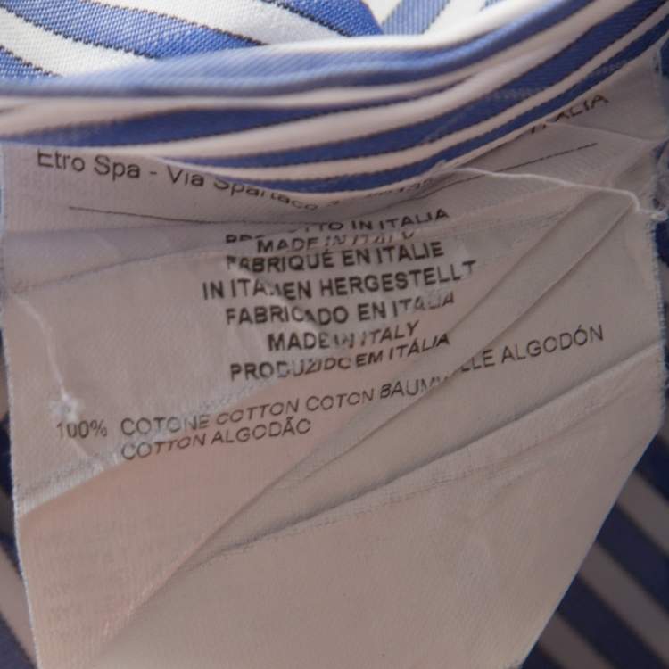 Pre Owned Etro Blue and White Striped Argyle Pattern Cotton Jacquard Long Sleeve Shirt M