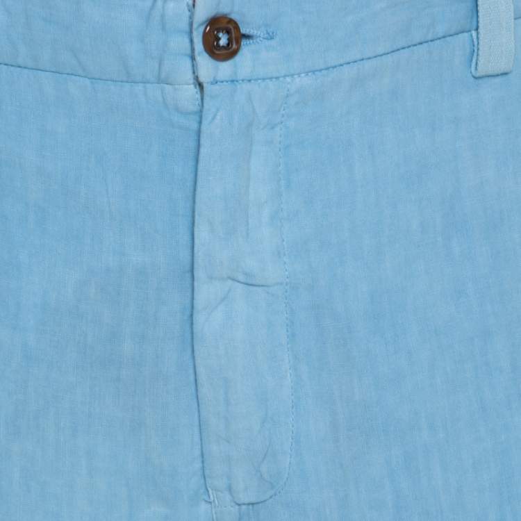 Pre Owned Etro Light Blue Linen Straight Fit Trousers 3XL 