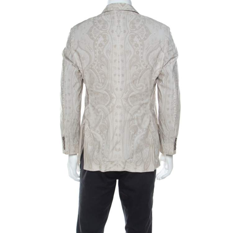 Pre Owned Etro Cream Paisley Printed Cotton Regular Fit Blazer M
